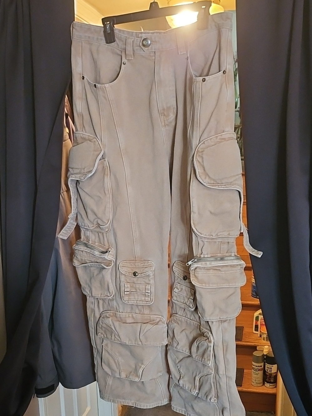 Trendt Vision Men's Beige/Khaki Multi-Pocket Cargo Pants Size L